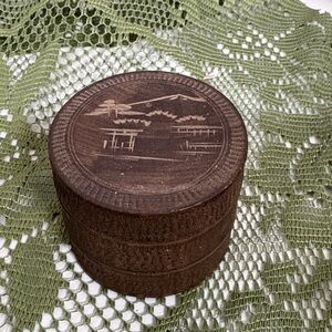 Vintage Carved Wood Japenese Dresser Box 2 1/2” X 2 1/4”